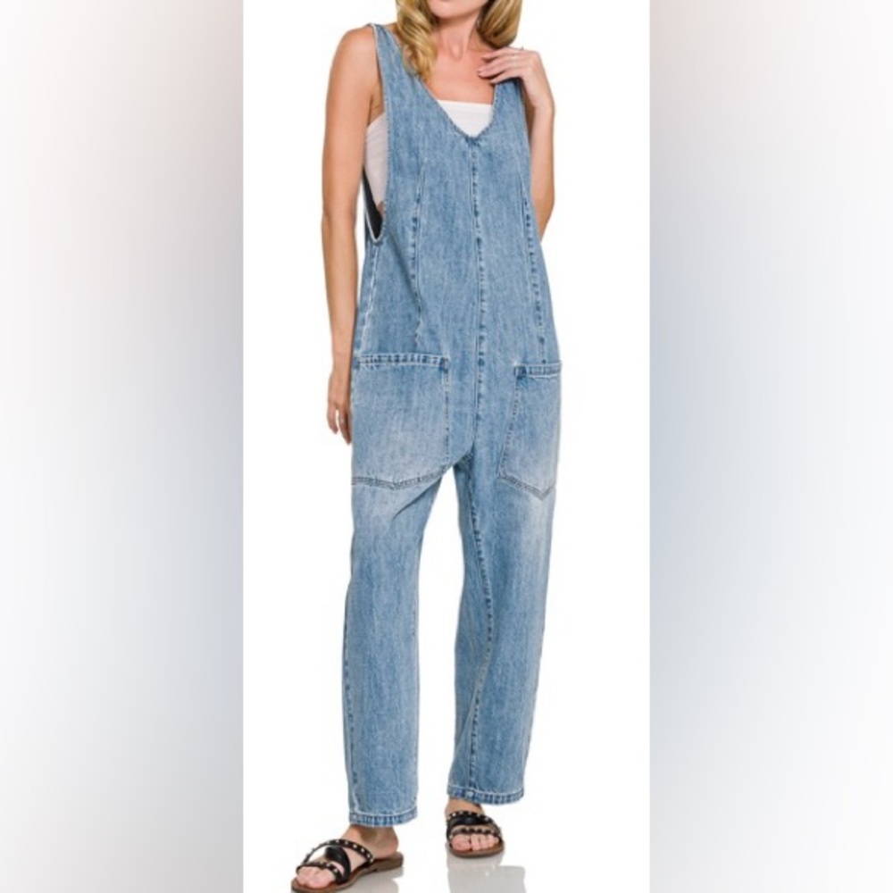 💥 The “Boho Denim Jumpsuit” Denim Overalls | Denim Blue - Picture 2 of 8